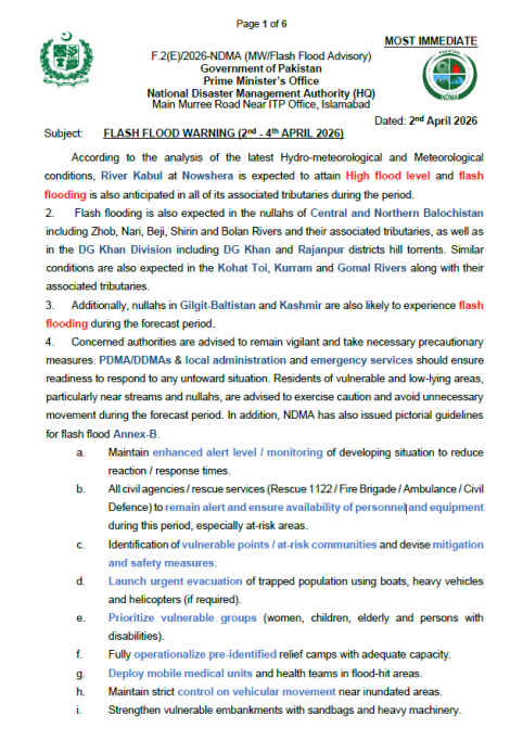 Flash Flood Warning -  ( 2 - 4  April 2026)