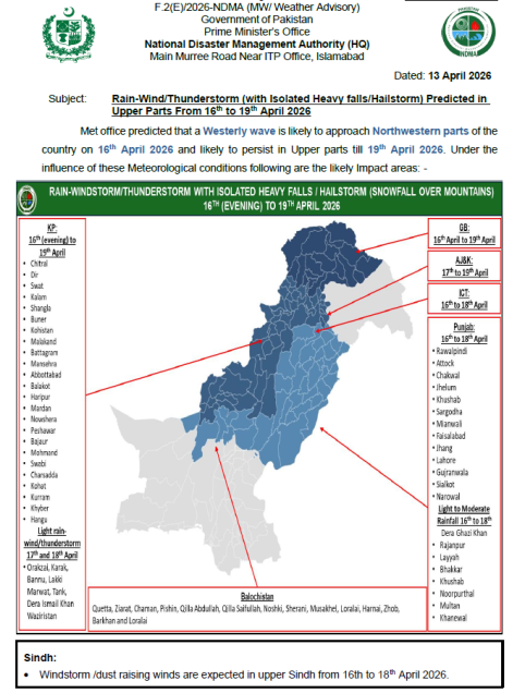 NDMA Weather Advisory Dated 13 April 2026