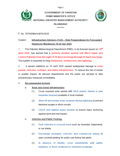 Infrastructure Advisory for Hailstorm and Windstorm
