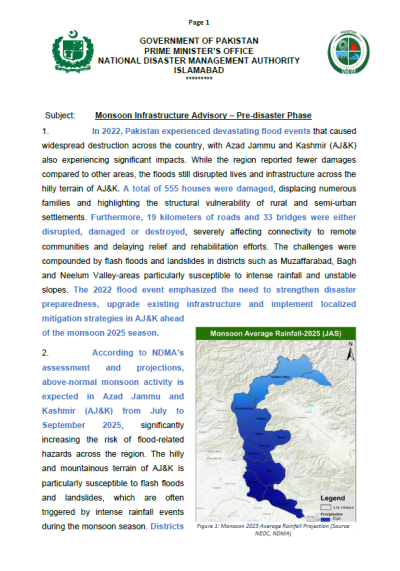 Infrastructure Advisory for Azad Jammu and Kashmir - Monsoon 2025