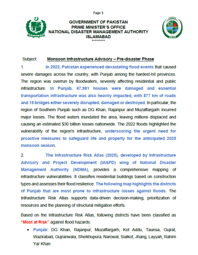 Infrastructure Advisory for Punjab - Monsoon 2025