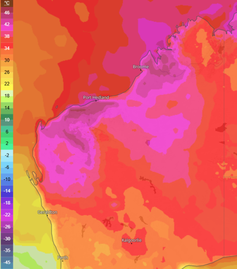 Extreme temperatures in Western Australia